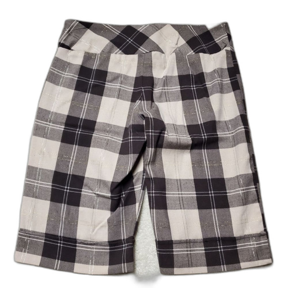 Plaid Checked Bermuda Shorts Brown & Cream 3 Button M.K.M. Designs Sz. 7/8 - Picture 2 of 8